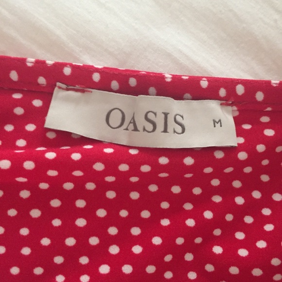 Red Polka Dot ruffle sleeveless top by Oasis Sz M - Picture 4 of 12